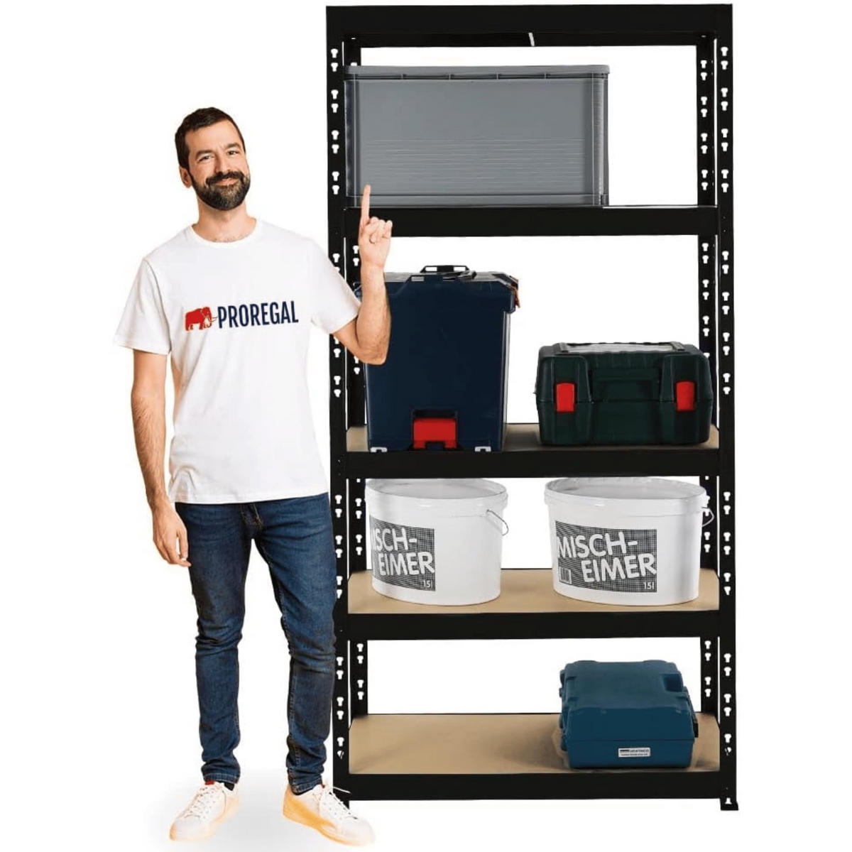 SCHWERLASTREGAL Tiger 180x90x45 cm Fachlast 265 kg Schwarz - Schwarz, Metall (90/180/45cm) - PROREGAL