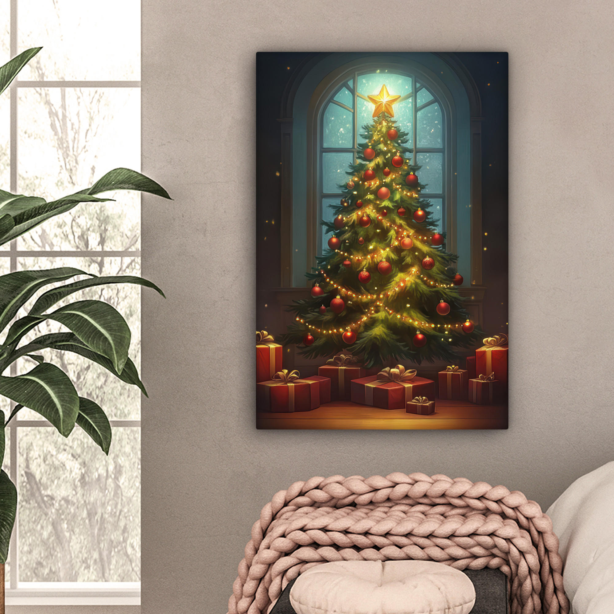 LEINWANDBILD Weihnachtsbaum - Geschenk - Winter 40x60 cm - Grün, Textil (40/60cm) - MuchoWow