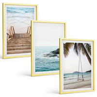 BILDER SET 3er Set - 40x60 cm Goldrahmen - Treppe Strand Meer Schaukel - Goldfarben, Kunststoff (40/60cm) - TULUP