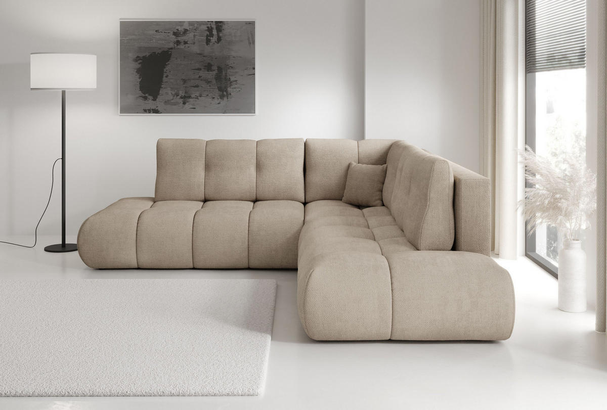 ECKSOFA DUCA II R-S Grau Chenille mit Schlaffunktion - Grau, Holz (266.5/266.5cm) - MASSENO