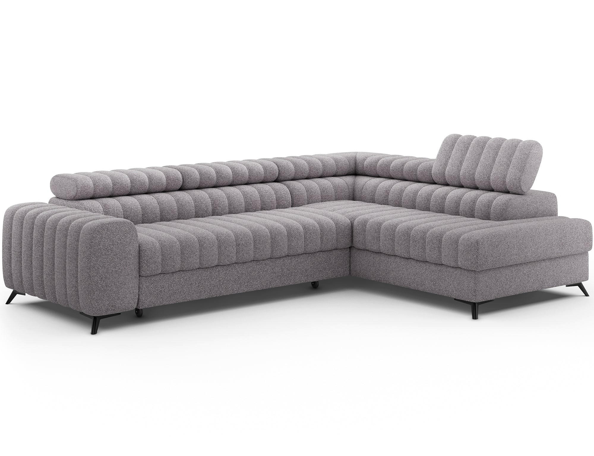 KANEDO Ecksofa mit Schlaffunktion und Bettkasten – Modernes Designsofa, verstellbare Kopfstützen, Metallfüße - Grau, Kunststoff (269/86cm) - Wohnideebilder