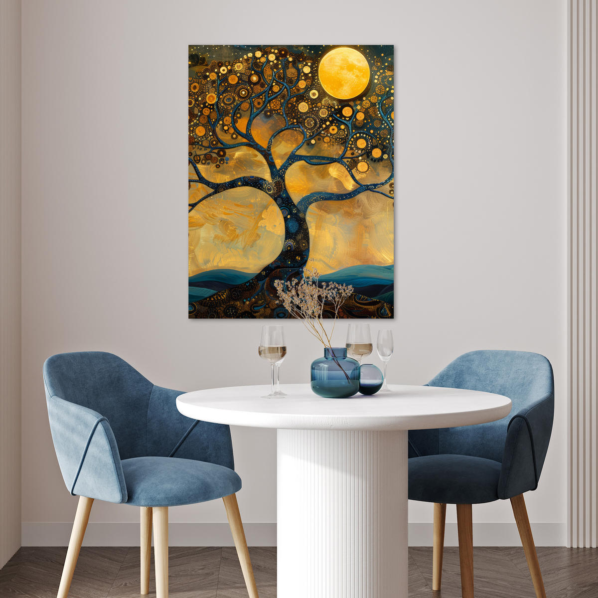 POSTER Baum - Mond - Blumen - Gold - Kunst 60x80 cm - Orange, Papier (60/80/0.1cm) - MuchoWow