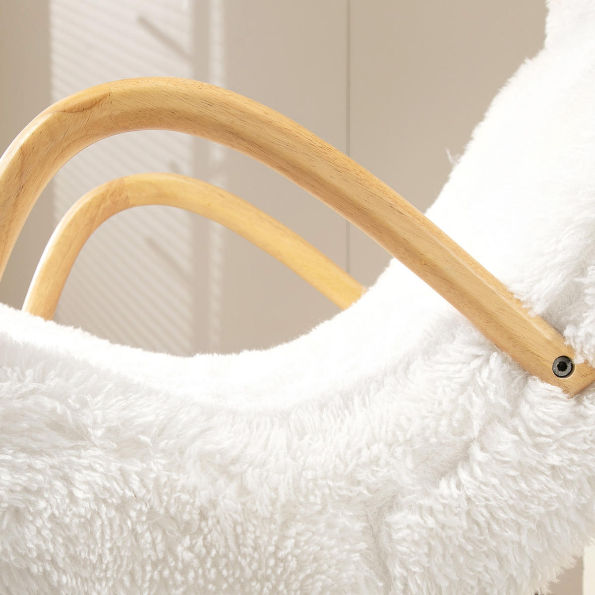SCHAUKELSTUHL Schwingsessel Armlehnsessel mit Wollenoptik für Schlafzimmer - Weiß, Holzwerkstoff/Kunststoff (114/109/58cm) - HOMCOM