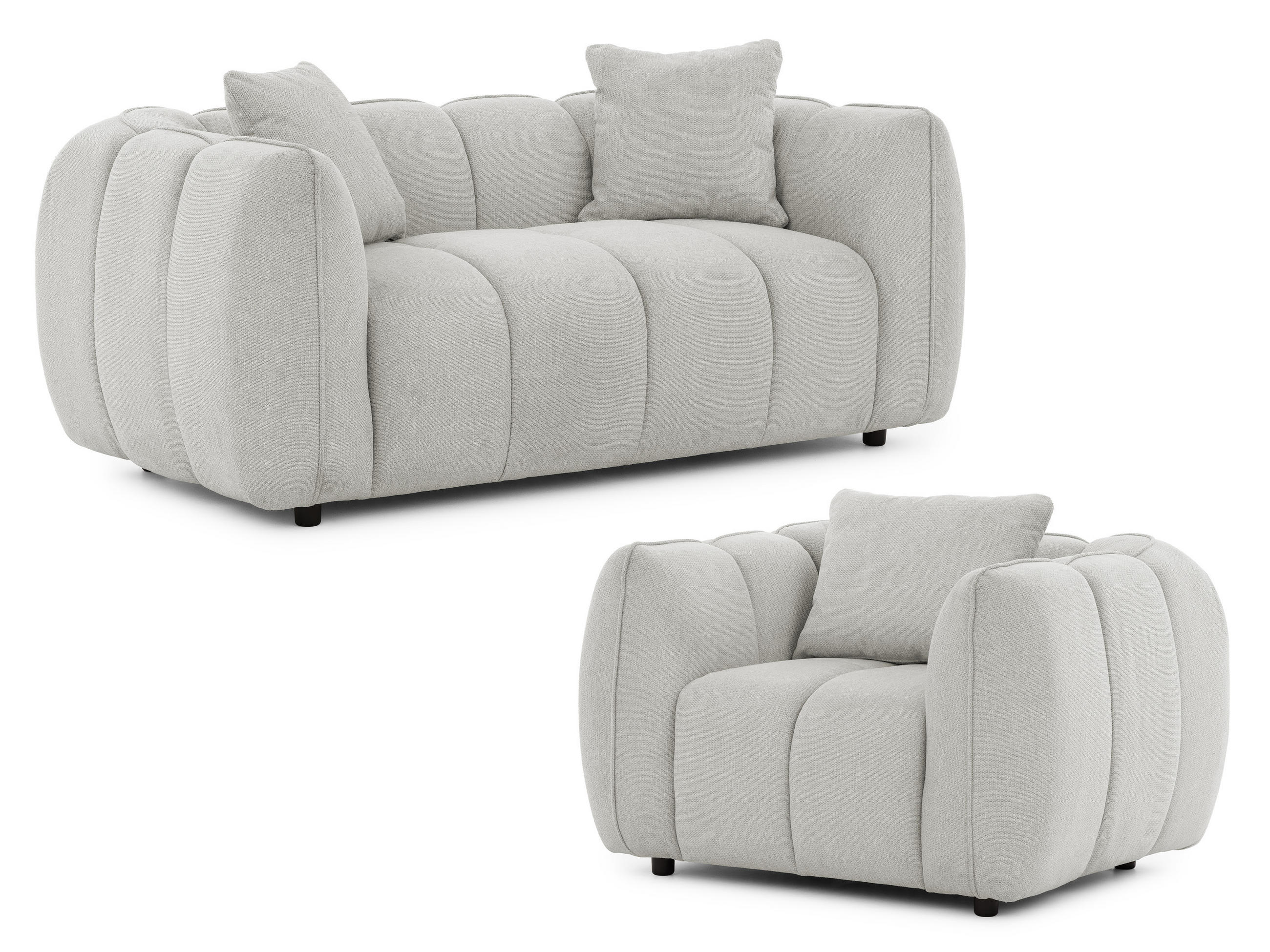 S-Style SEDACÍ SOUPRAVA 2+1 Nubira v hluboce prošívaném designu Bubble z měkké strukturované látky ve světle šedé barvě s moderním vzhledem