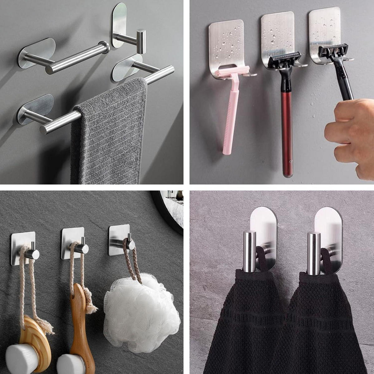 HANDTUCHHALTER Set 9-teilig ohne Bohren Edelstahl Silber - Silberfarben, Metall (13/6.5/41cm)