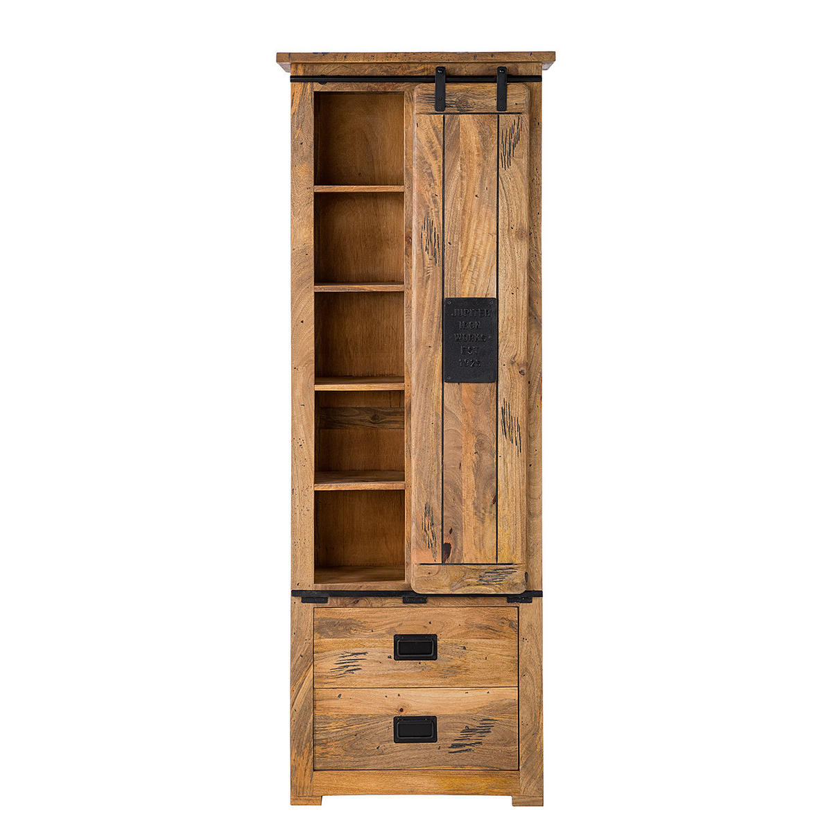 HOCHSCHRANK - Mango massiv / Eisen - Mango / Schwarz - Braun, Holz/Metall (70/195/35cm) - home24