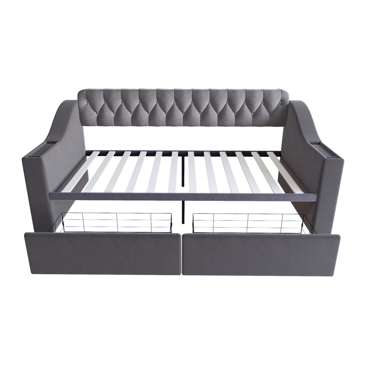 SAMT-POLSTERBETT 90/190 cm mit Stauraumschubladen und USB-Anschluss - Grau, Textil (90/190cm) - BEAOK