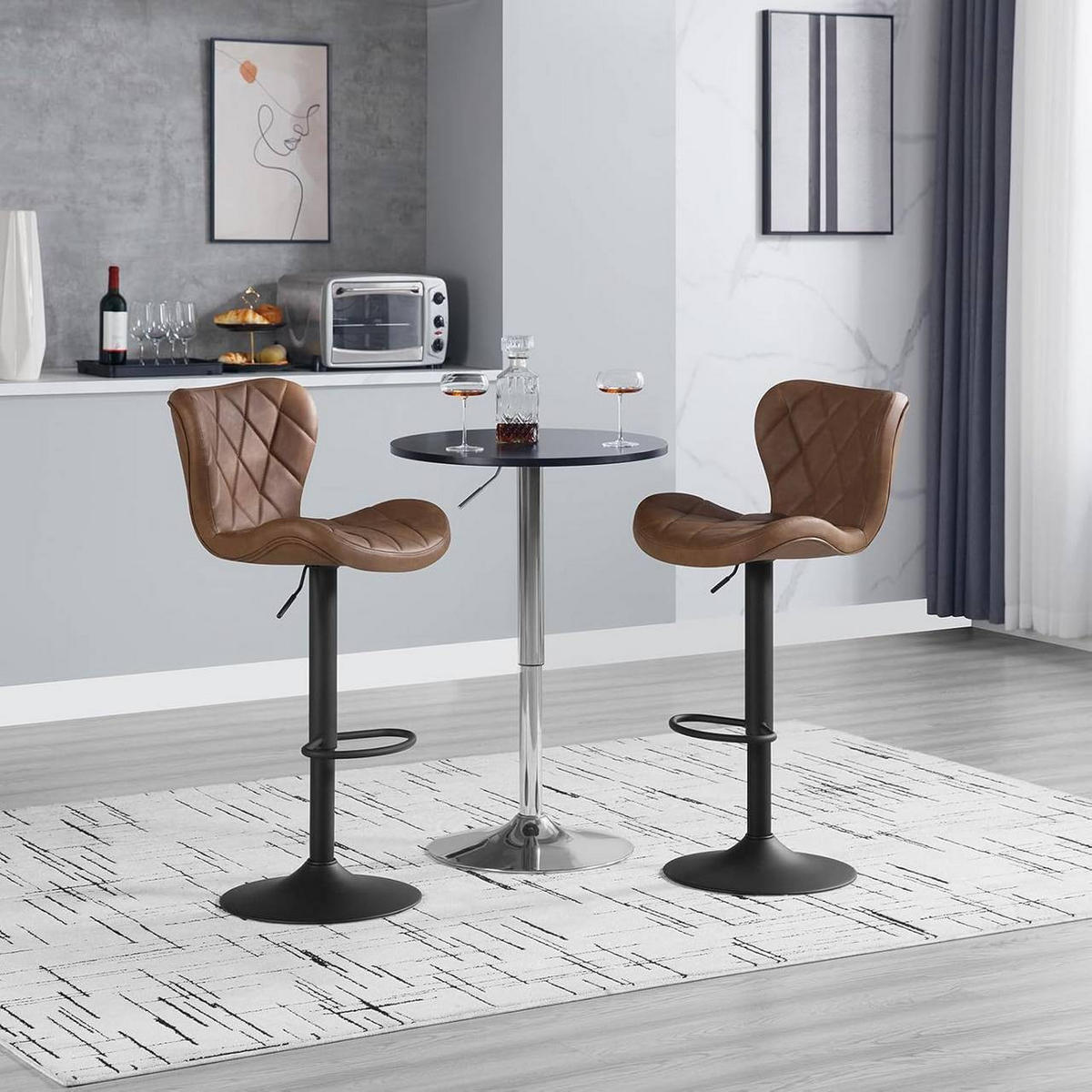 BARHOCKER 4er Set, Kunstleder, Metallgestell, Braun - Schwarz/Braun, Textil/Metall (47/89/54cm) - Woltu