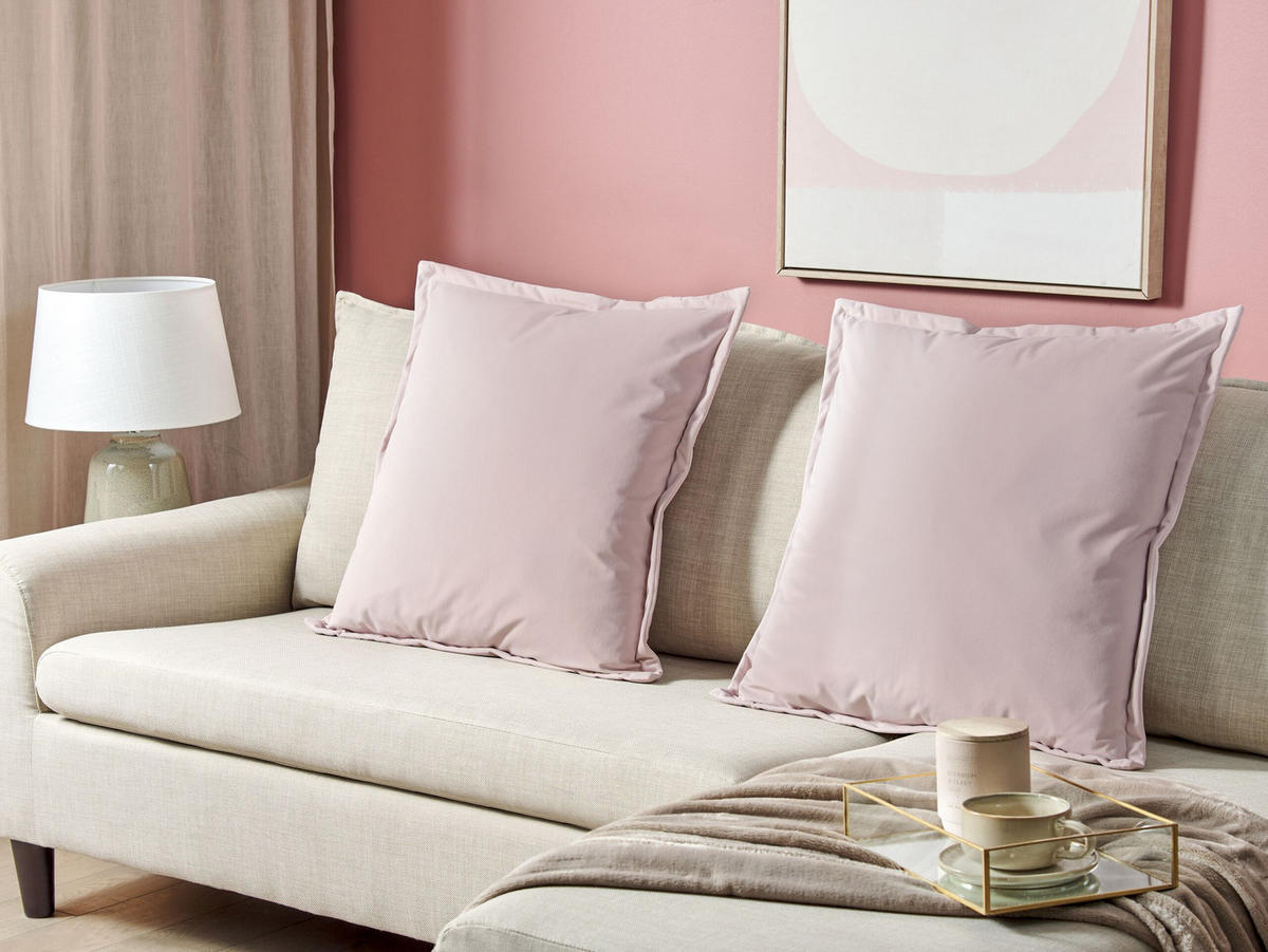DEKOKISSEN 2er-Set Rosa 60/60 cm Eustoma - Pink, Textil (60/60cm) - Beliani