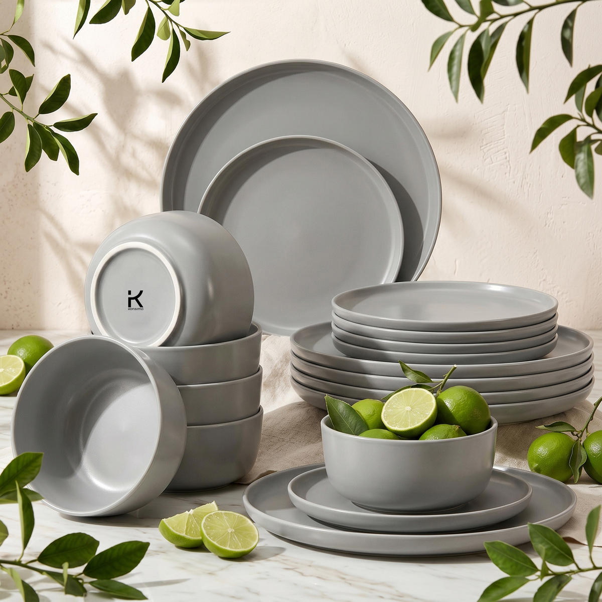 TAFELSERVICE VICTO Schüssel 6 Personen 18-tlg, matt grau - Grau, Keramik (27/2/27cm) - KONSIMO®