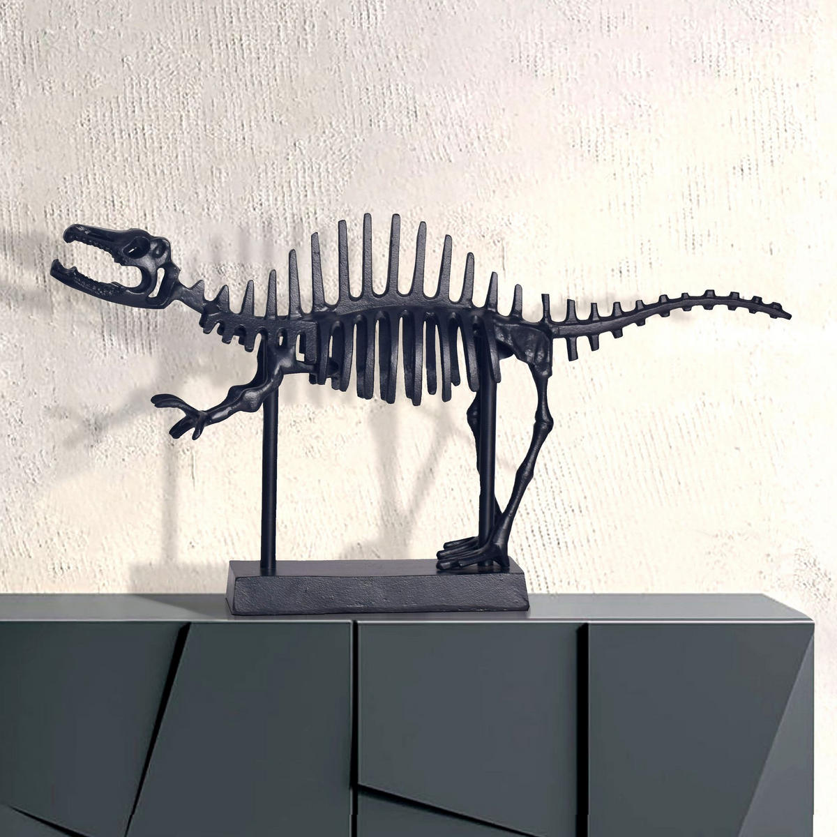 DEKOFIGUR T-Rex Aluminium Schwarz 62 cm mit Sockel - Schwarz, Metall (62/33/12cm) - KADIMA DESIGN