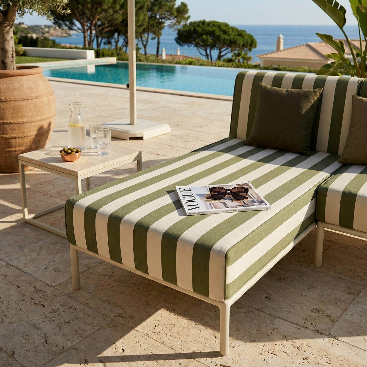 GARTENSOFA mit 2 Sitzplätzen, Khakigrün - Grün, Textil (153/78/144cm) - Oviala