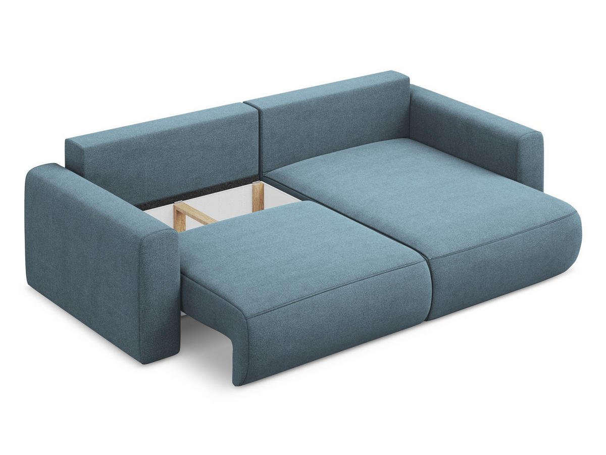 ECKSOFA mit Schlaffunktion Strukturstoff Stoff Blau - Blau/Schwarz, Kunststoff/Textil (240/149cm) - Makamii
