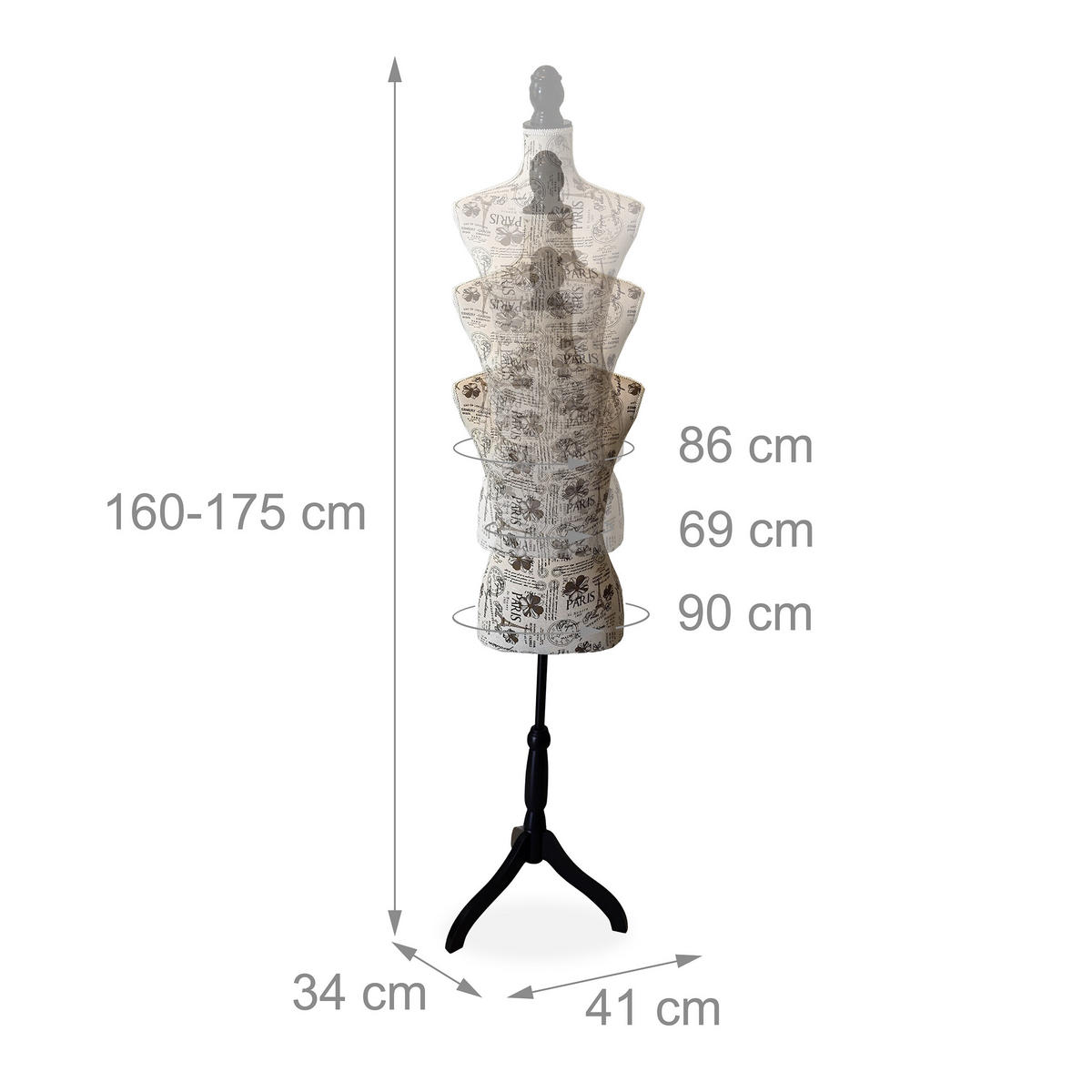 KREJČÍCKA pupa - viacfarebná, drevo/textil (41/175/34cm) - Relaxdays