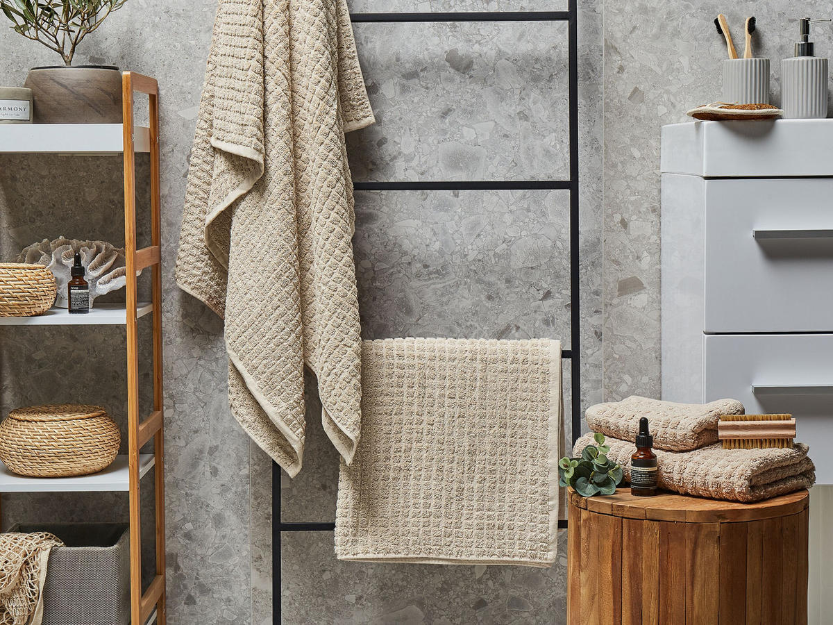 BADEHANDTUCH 4-teilig Beige Atai - Beige, Textil (100/150cm) - Beliani
