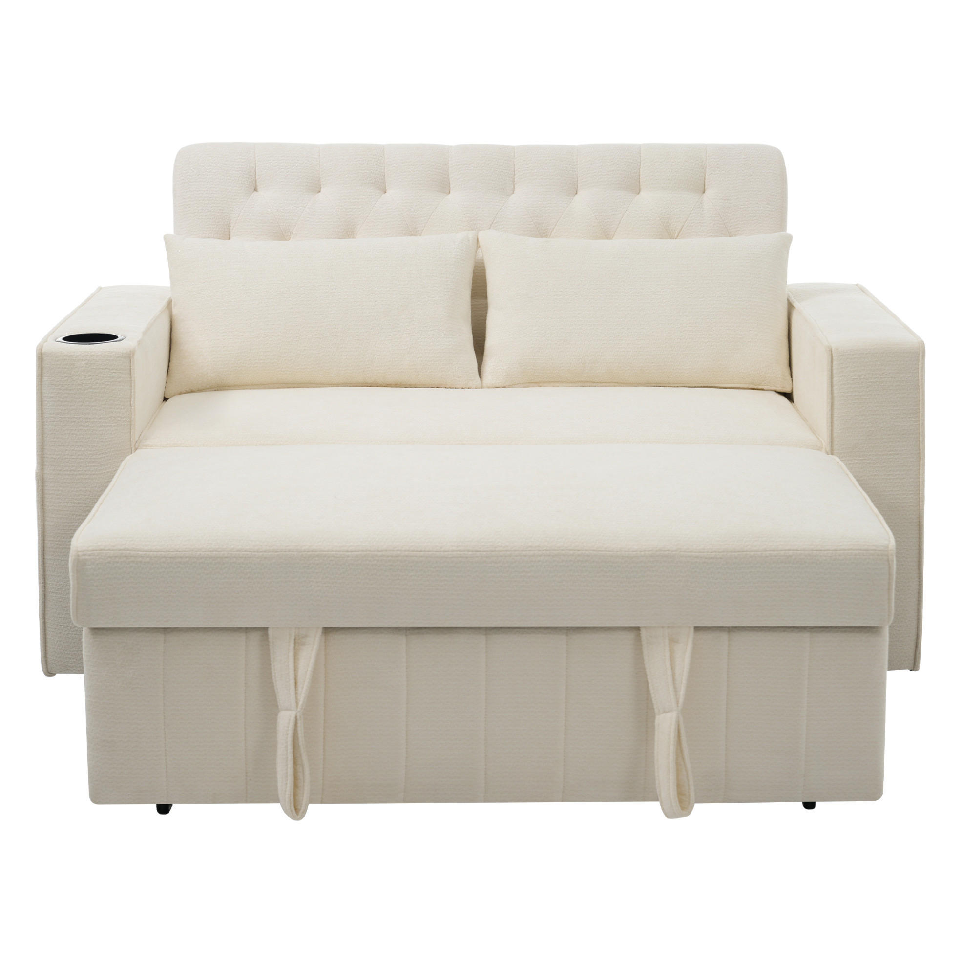 SCHLAFSOFA aus Chenille 140x137x84 cm Beige mit Schlaffunktion, USB-Anschluss, Getränkehalter und 3-fach verstellbarer Rückenlehne - Beige, Textil (137/84/140cm) - Modfu