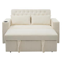 SCHLAFSOFA aus Chenille 140x137x84 cm Beige mit Schlaffunktion, USB-Anschluss, Getränkehalter und 3-fach verstellbarer Rückenlehne - Beige, Textil (137/84/140cm) - Modfu