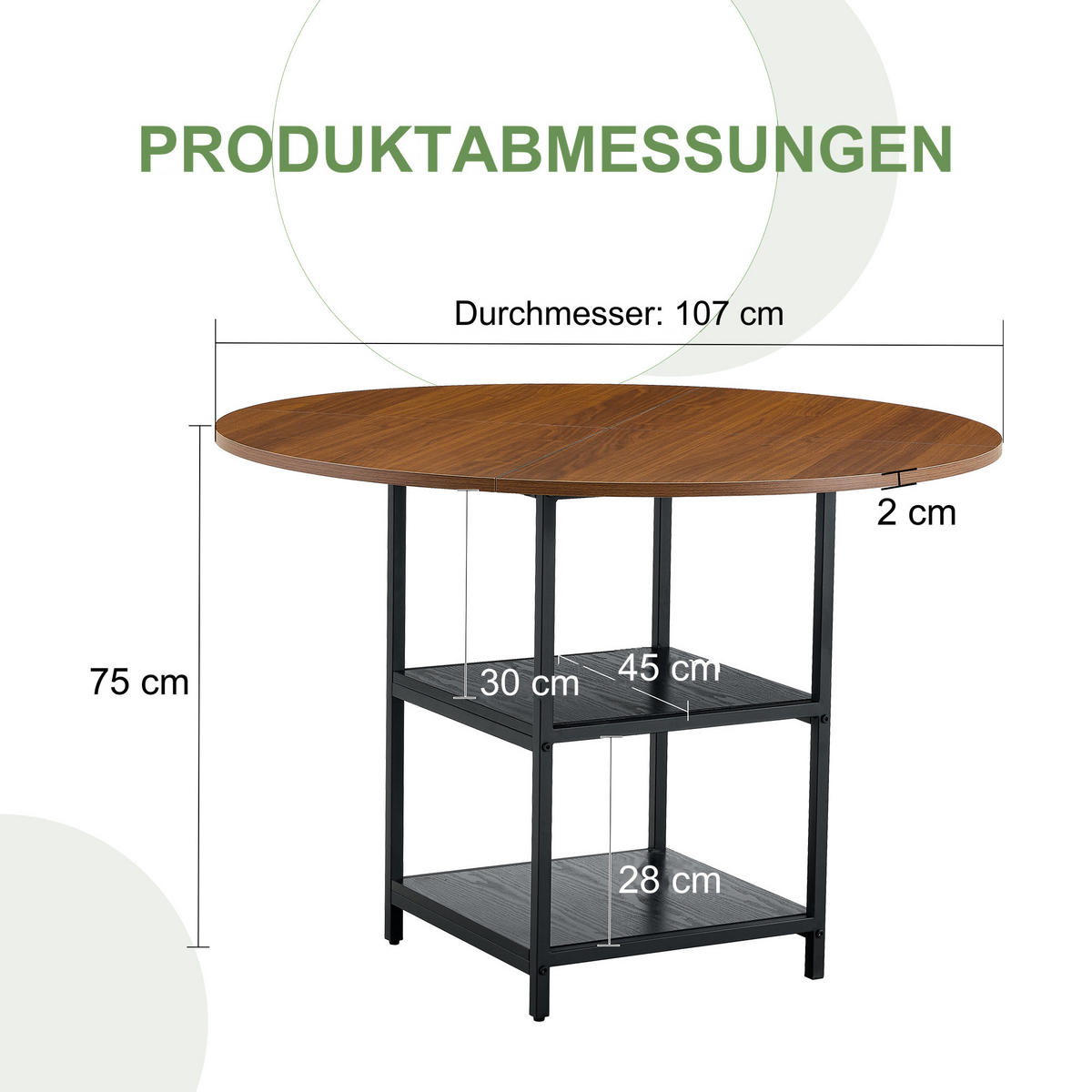 ESSTISCH 107 cm, Nussbaumfarben - Schwarz, Metall (107/107/75cm)
