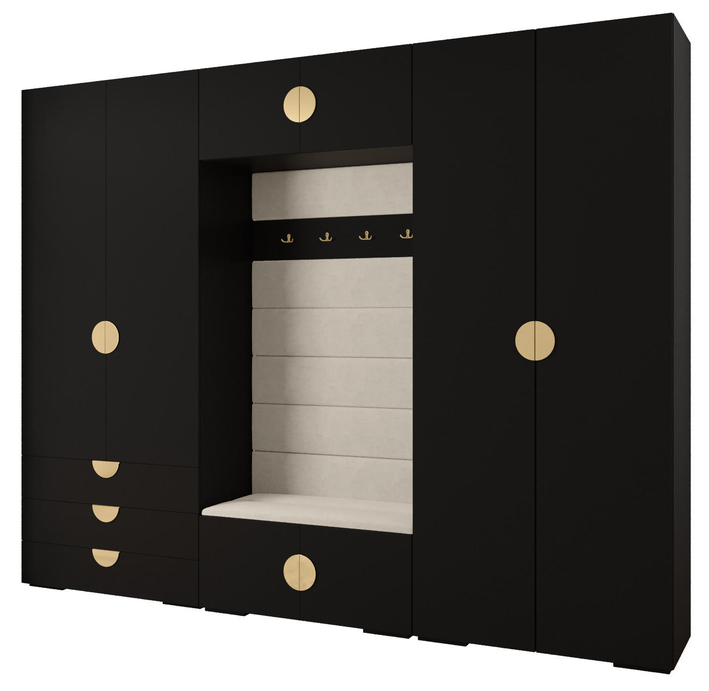 Abiks Möbel Garderoben-Set Schwarz, Beige, Gold 300x236.7x47 cm