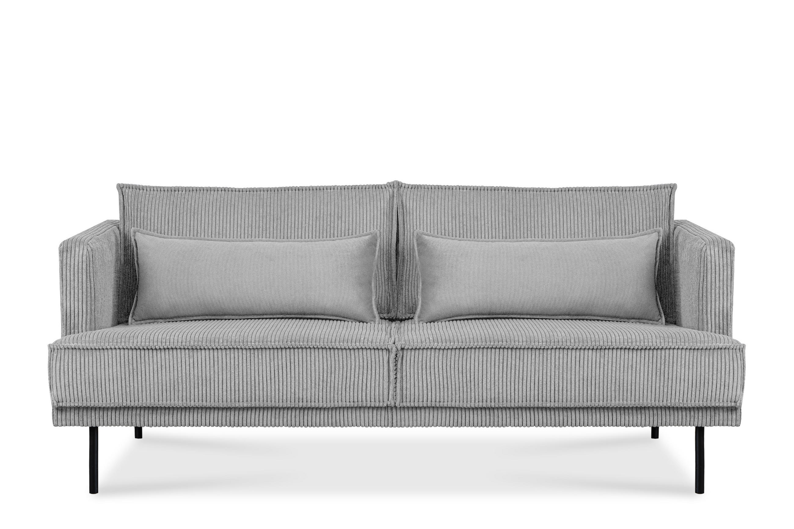 3-SITZER-SOFA GANZO 2 Kissen inklusive, Cord-Stoff, hellgrau - Hellgrau/Schwarz, Textil/Metall (193/84/92cm) - KONSIMO®