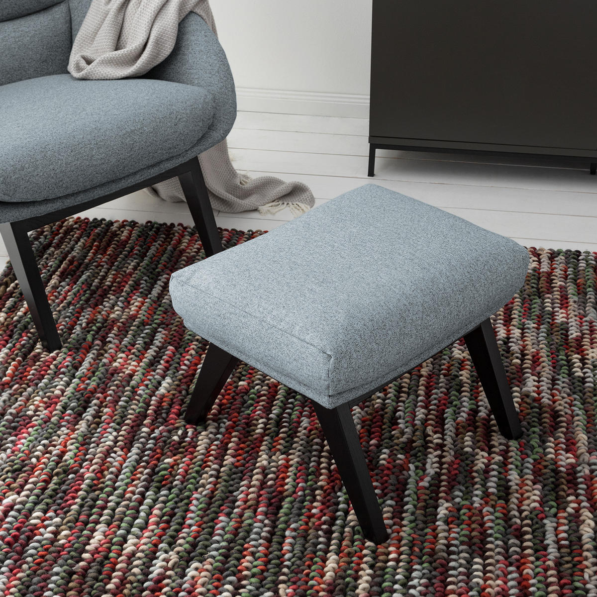 POLSTERHOCKER - Blaugrau/Schwarz, Eichenholz/Holz (54/41/41cm) - home24