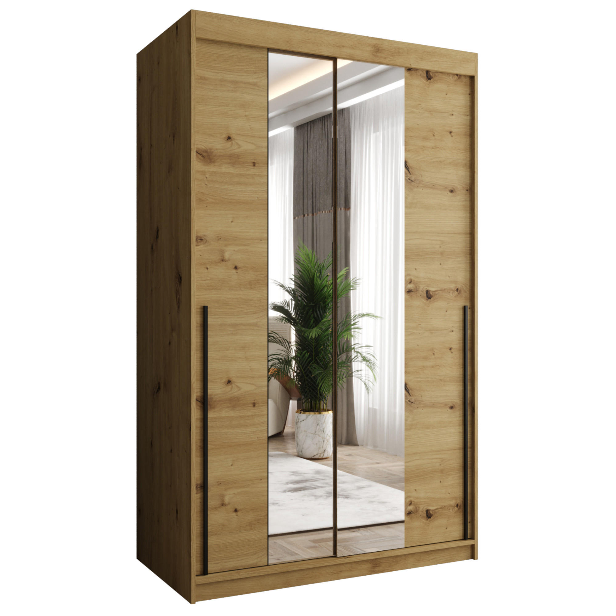 Home Collective SKRIŇA S POSUVNÝMI DVERAMI so zrkadlom, šírka 120 cm, Artisan s čiernym úchytom