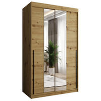 SCHIEBETÜRENSCHRANK mit Spiegel 120 cm Breite Artisan mit schwarzem Griff - Schwarz/Eiche Artisan, Holzwerkstoff (120/200/62cm) - Home Collective