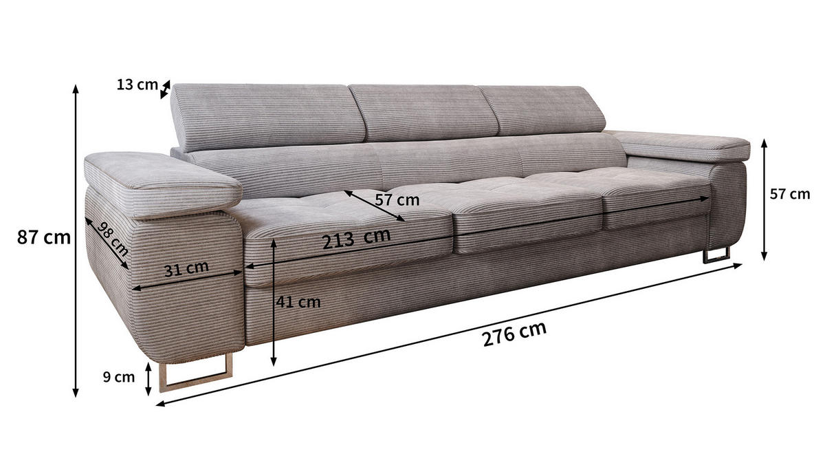 BETTSOFA MOSINE Gelb Kordstoff mit Schlaffunktion - Hellbraun/Gelb, Textil (281/87/98cm) - MASSENO