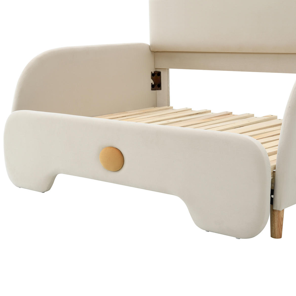 POLSTERBETT 140/200 cm beige aus Samt mit Ausziehbett - Beige, Textil (140/200cm) - OKWISH