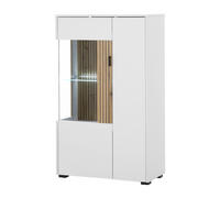 VITRINE weiß matt, Eiche 75 x 125 cm, Stauraumvitrine mit Soft-Close - Eichefarben/Schwarz, Glas/Holzwerkstoff (75/125/38cm) - Furn.Design