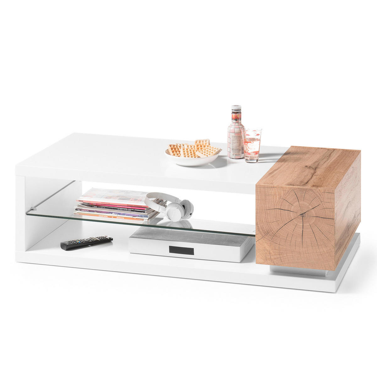 COUCHTISCH - Weiß / Eiche Dekor - Weiß/Braun, Holzwerkstoff (60/120/36cm) - home24