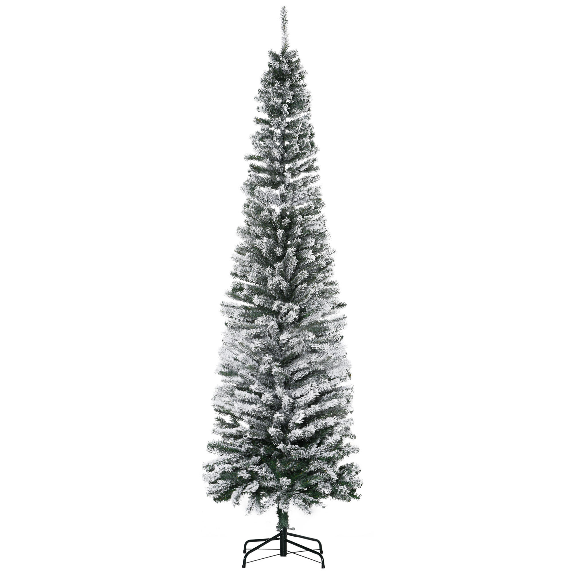 KÜNSTLICHER-WEIHNACHTSBAUM, 225 cm Bleistift Kiefernbaum mit Schnee 738 Spitzen - Grün, Kunststoff (225cm) - HOMCOM