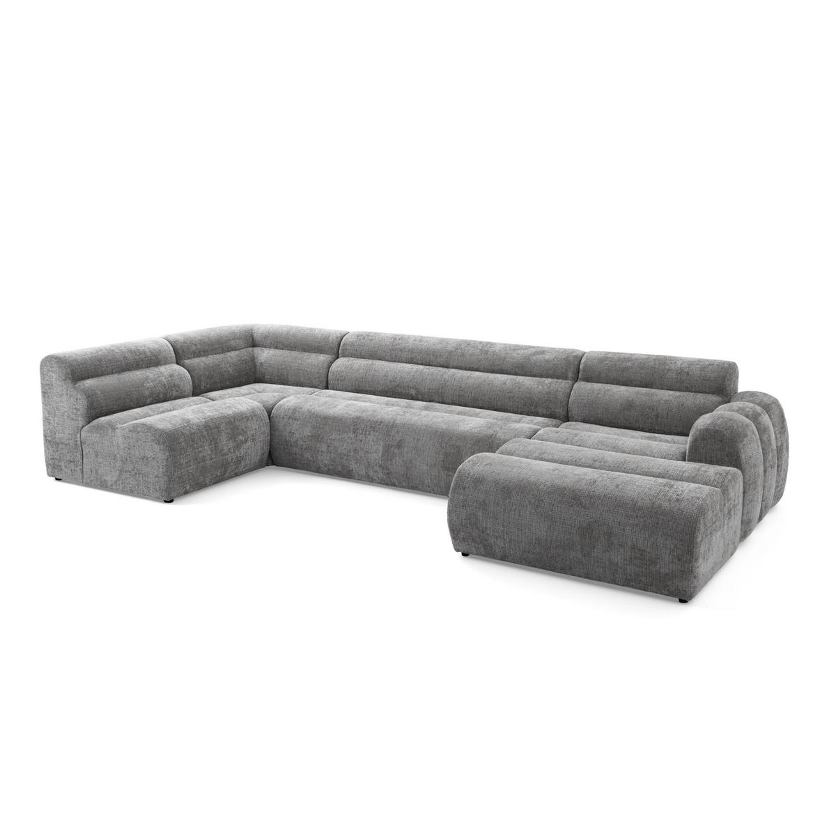 6-SITZER modulares Wohnlandschaft U XXL VEER SET 5 Links, 368 x 175 cm, Chenille Webstoff Grau - Schwarz/Grau, Holz/Kunststoff (368/75/175cm) - Muffo