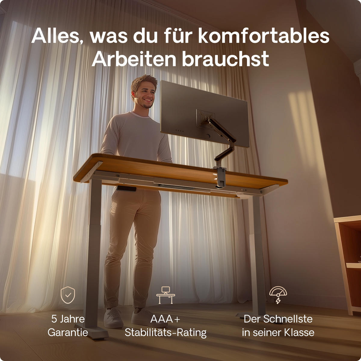 SCHREIBTISCH Elektrisch Höhenverstellbarer HomeOne 140x70cm Grau/Walnuss mit Memory-Funktion, Anti-Kollisions Technologie - Walnussfarben/Grau, Holzwerkstoff (70/140/72cm) - Desktronic