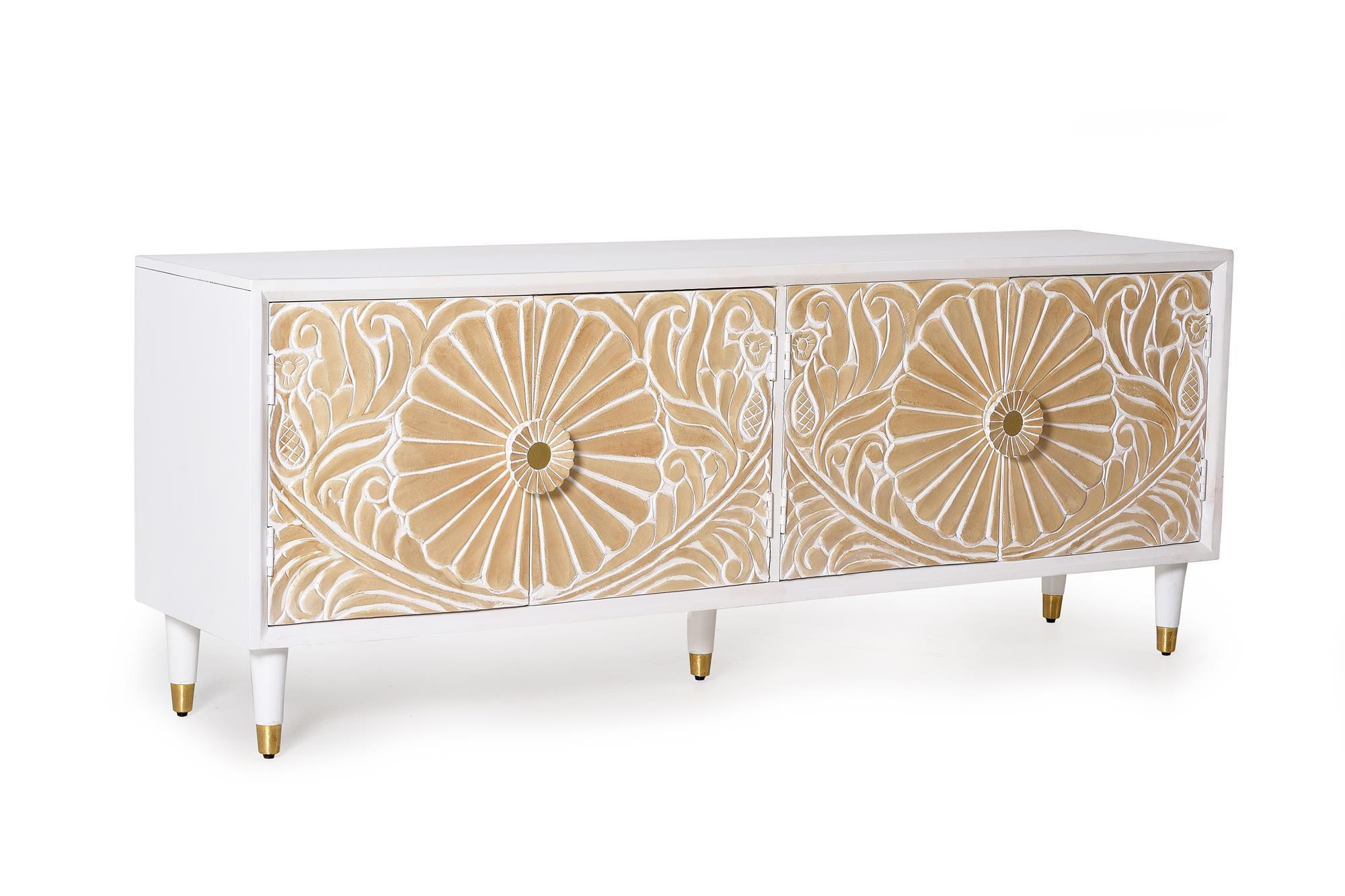 TV-SCHRANK aus weißem Mangoholz mit goldenen Akzenten - Weiß, Holz (170/65/40cm) - Giner y Colomer