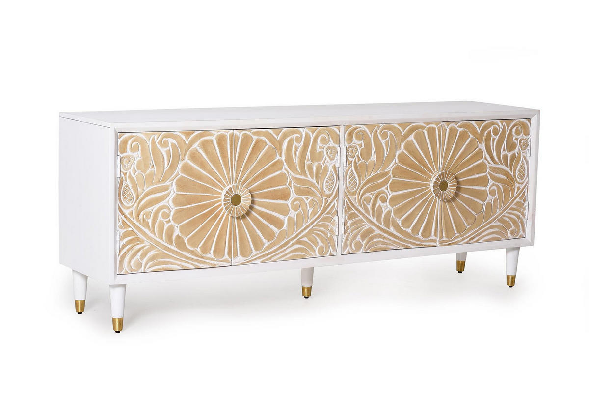 TV-SCHRANK aus weißem Mangoholz mit goldenen Akzenten - Weiß, Holz (170/65/40cm) - Giner y Colomer
