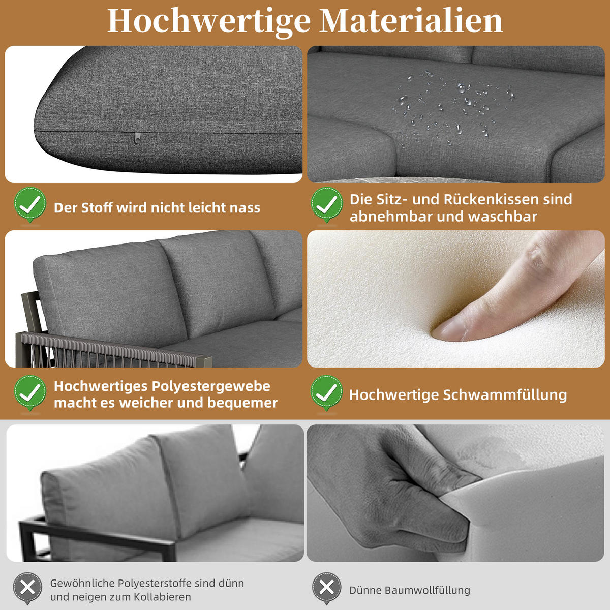 LOUNGESET 6-7 Personen Grau Mit Verstellbaren Füßen - Grau, Metall - FLIEKS