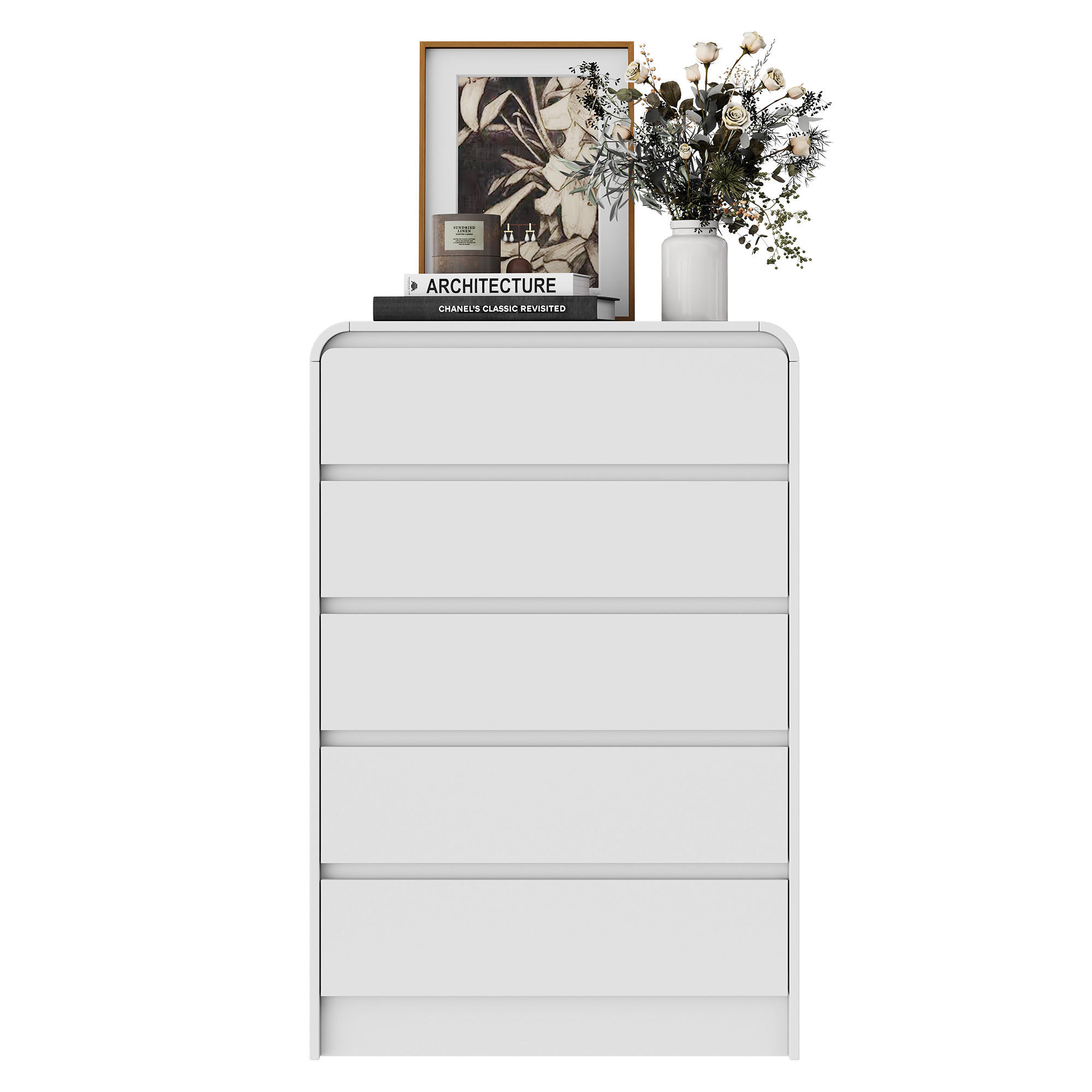 KOMMODE 5 Schubladen mit LED-Beleuchtung, Weiß,73x40x110 cm - Weiß, Holz (40/110/73cm) - PARAFTA HOME