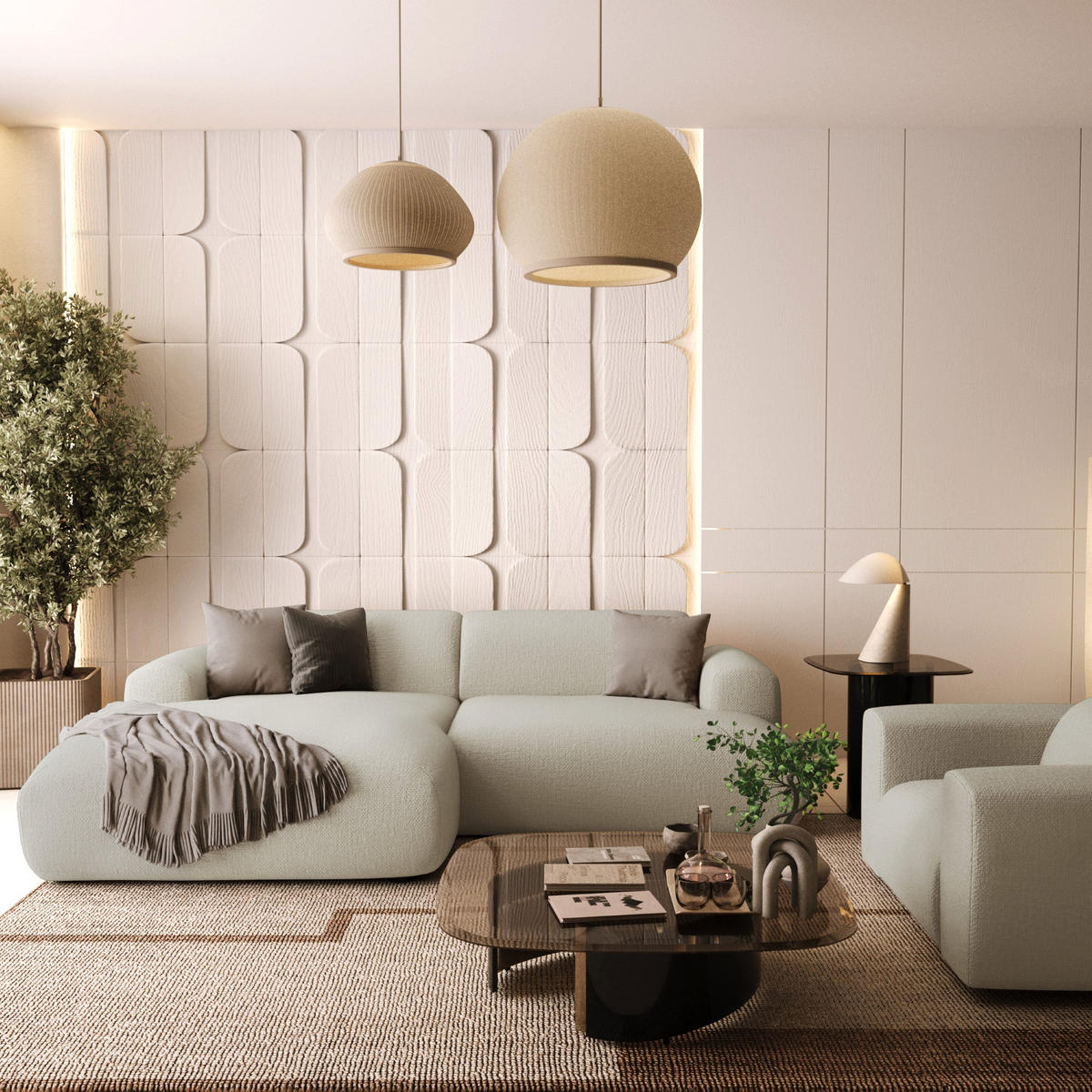 ECKSOFA links Tissu tramé Beige 266cm - Beige, Textil (165/266cm) - Sia Home