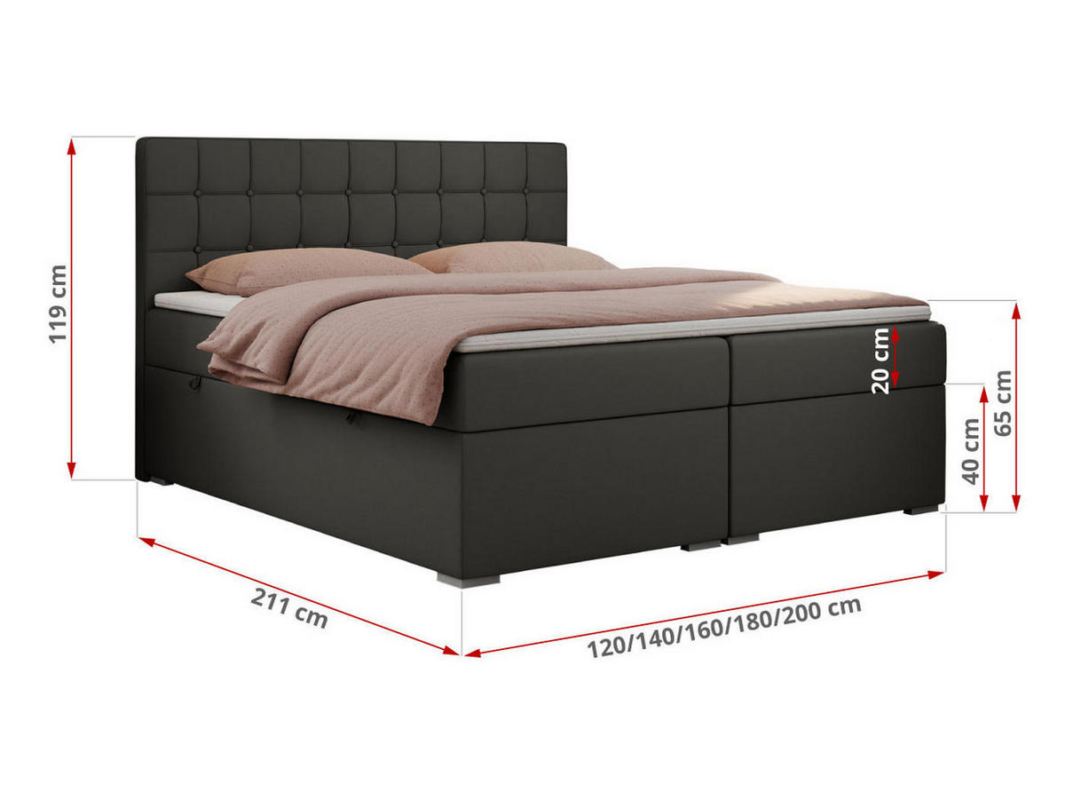 BOXBETT CARMEN 160/200 Dunkelgrau Kunstleder - H3 - Dunkelgrau, Holz/Textil (160/200cm) - MKS