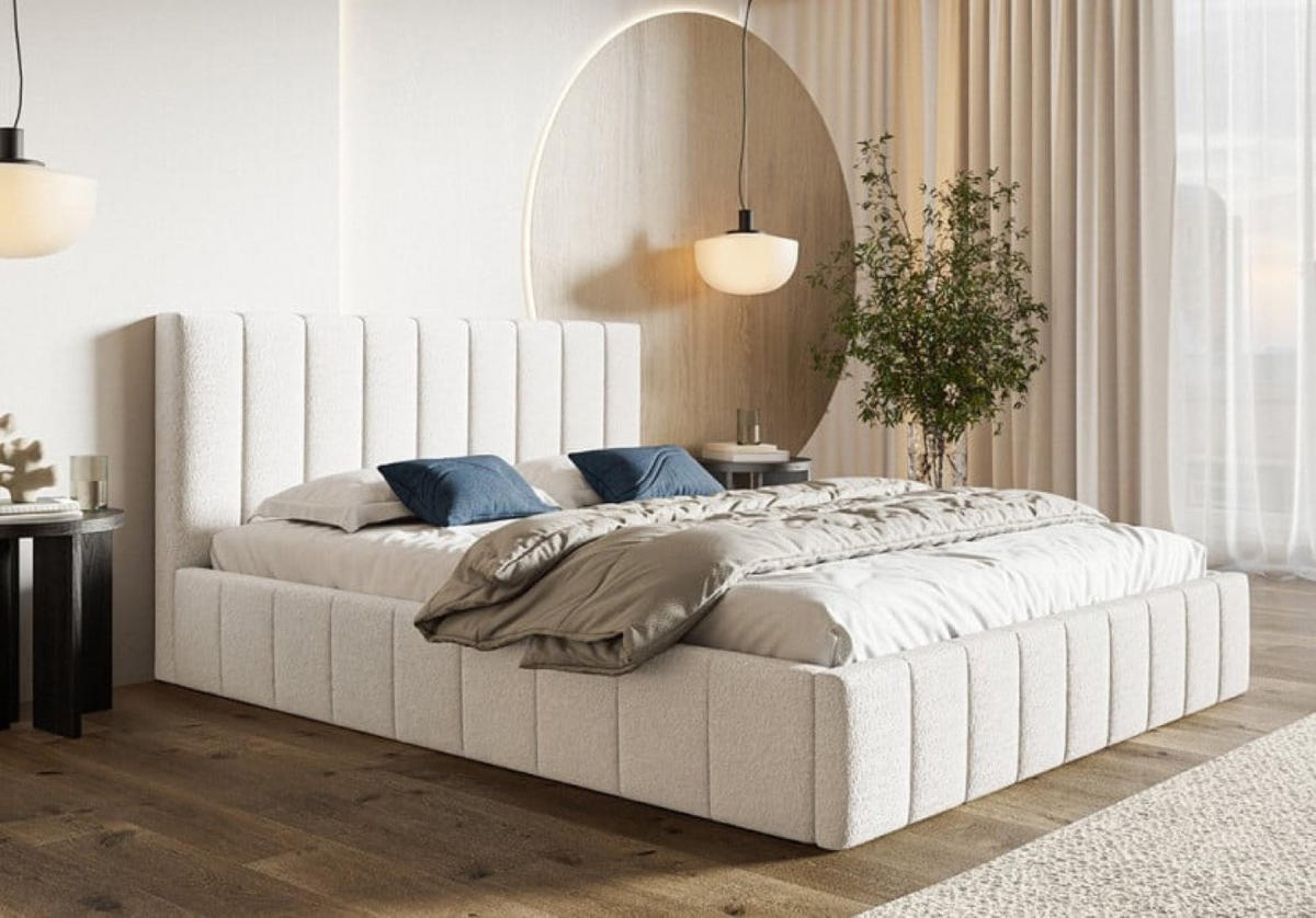 BETT Weiß OLDO 10 Gepolstert Mit Bettkasten Bouclé 160x200 cm - Pink/Schwarz, Textil (160/200cm) - Sepro Meble