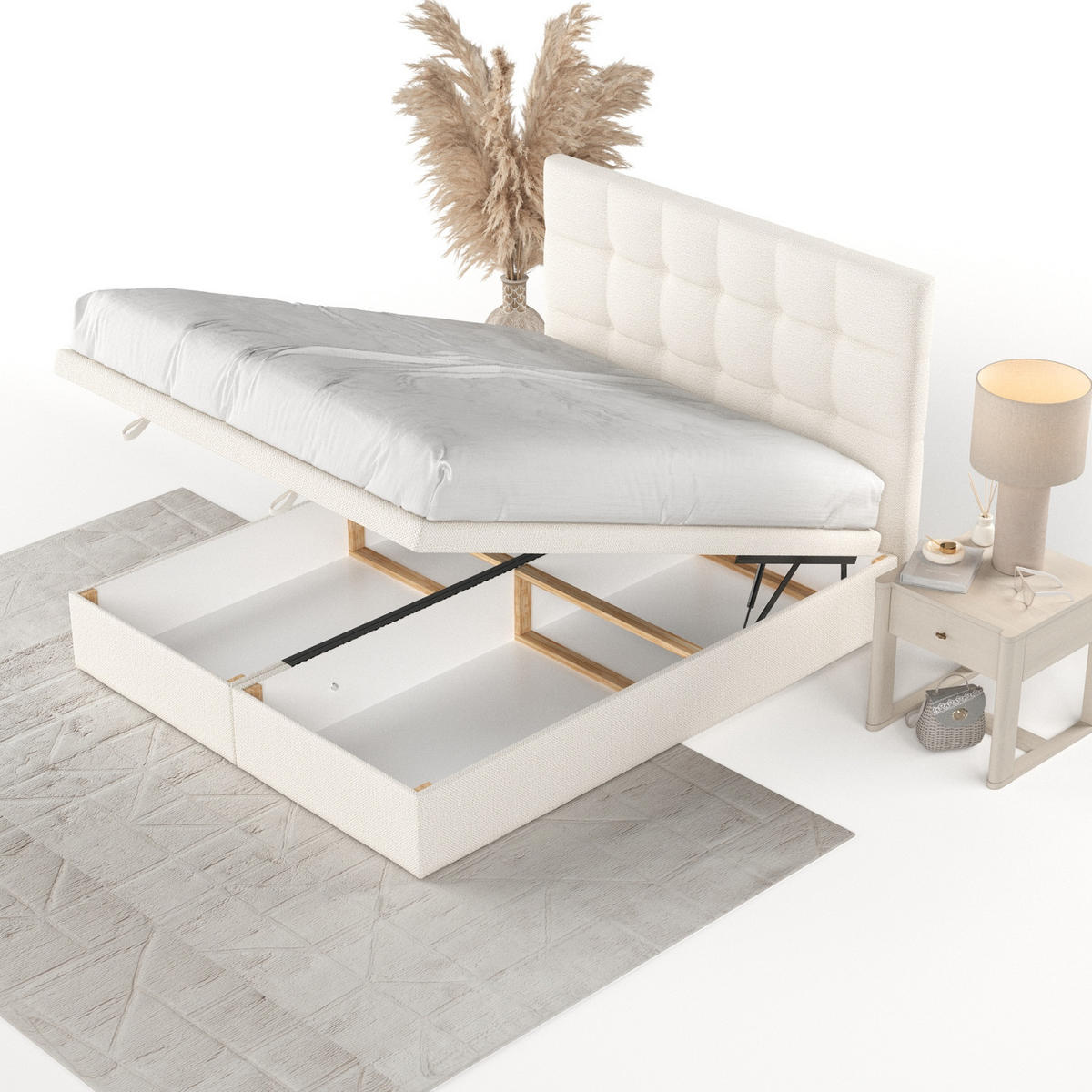 POLSTERBETT Guam mit Stauraum 140/200 cm Creme im Alta Stoff - Creme/Schwarz, Holz/Holzwerkstoff (140/200cm) - AltaBeds