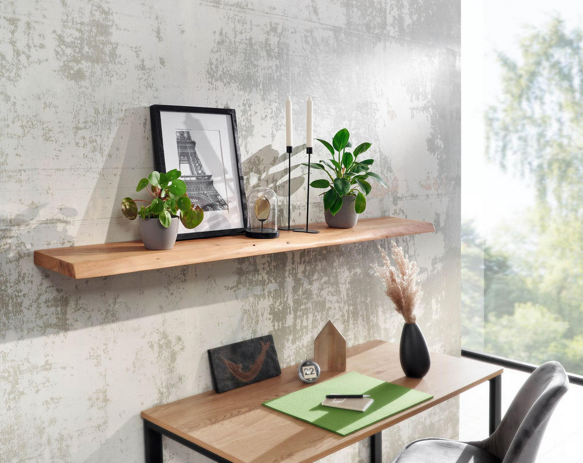 WANDREGAL Akazienholz Baumkante Rustikal, Beige 160x26x4 cm - Beige, Holz (160/4/26cm) - KADIMA DESIGN