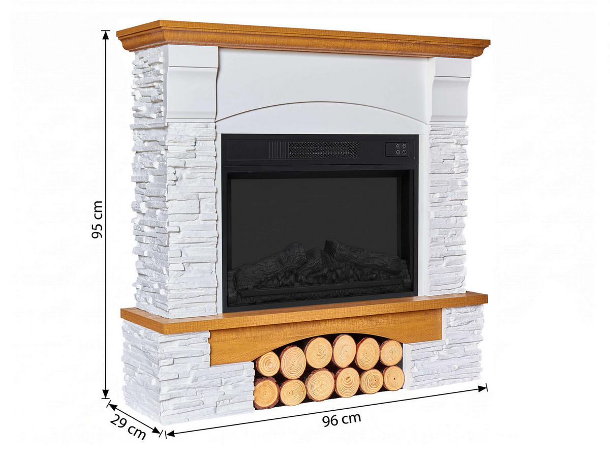 ELEKTROKAMIN Roxwell AF23S – Eiche, freistehend, MDF-Verkleidung, realistischer Flammeneffekt, LED-Beleuchtung, Heizfunktion - Weiß, Glas/Holzwerkstoff (96/95/29cm) - ArtiFlame