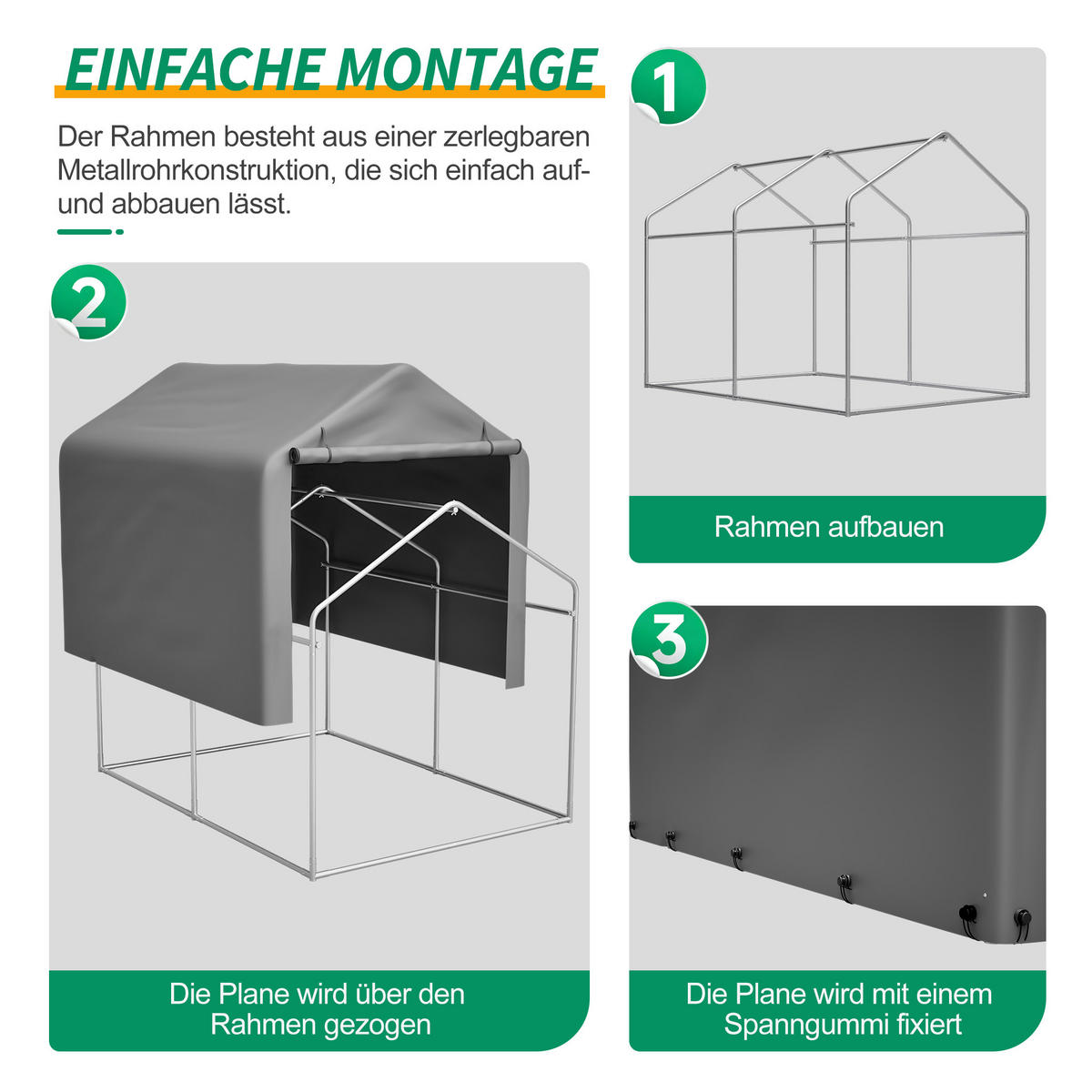 KLEINGARAGE aus Metall 160x220x165 cm Grau mit Rolltor - Grau, Metall (160/165/220cm) - Modfu