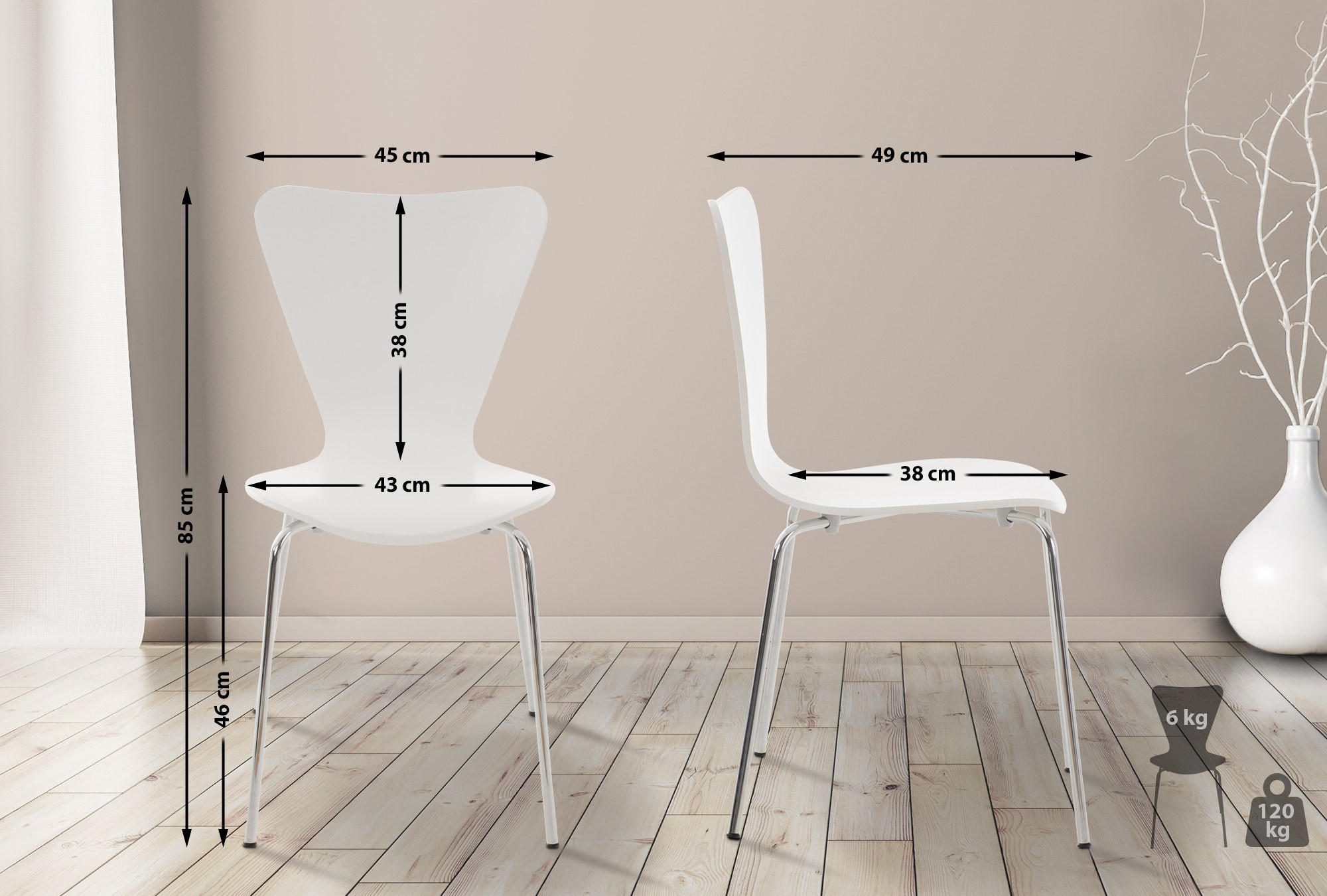 BESUCHERSTUHL Holz weiß - Weiß, Holz/Metall (45/85/49cm) - CLP