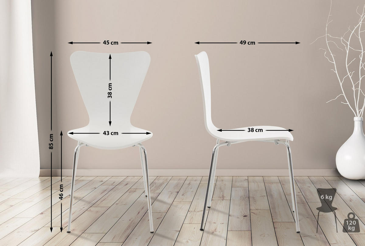 BESUCHERSTUHL 8er Set Holz weiß - Weiß, Holz/Metall (45/85/49cm) - CLP