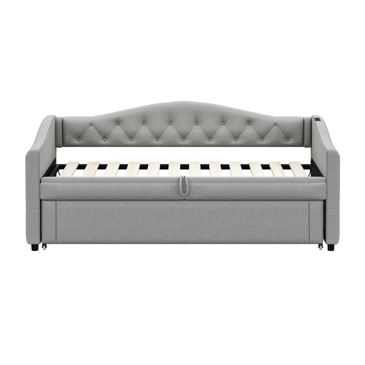 POLSTERBETT 90/200 cm graues Schlafsofa mit USB-Anschluss und Lattenrost - Grau, Textil (90/200cm) - OKWISH