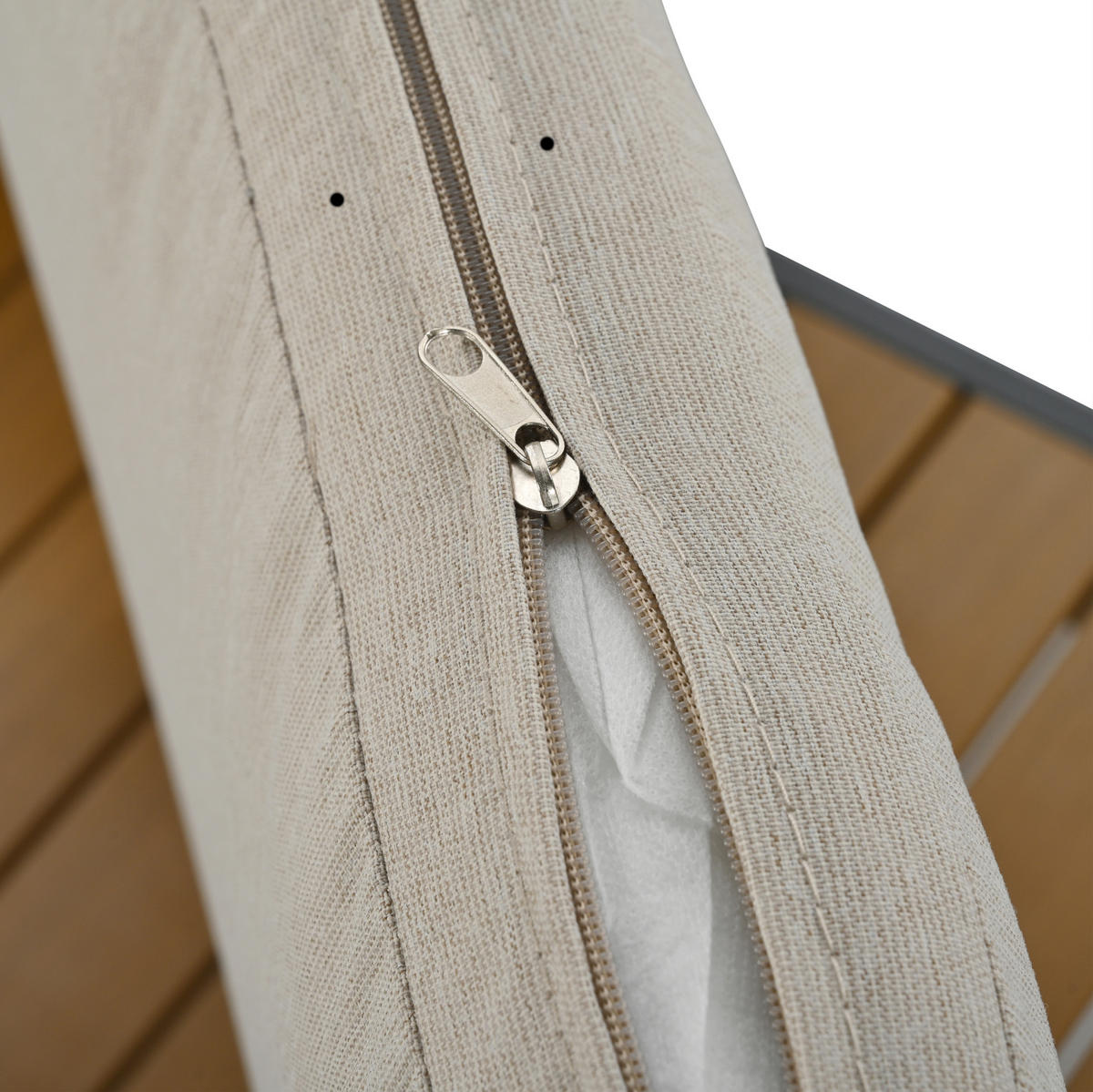 GARTENMÖBEL-SET 187/67/63 cm beige aus verzinktem Stahl und Polyester mit Kunststoffholz-Tischplatte - Beige, Textil - OKWISH