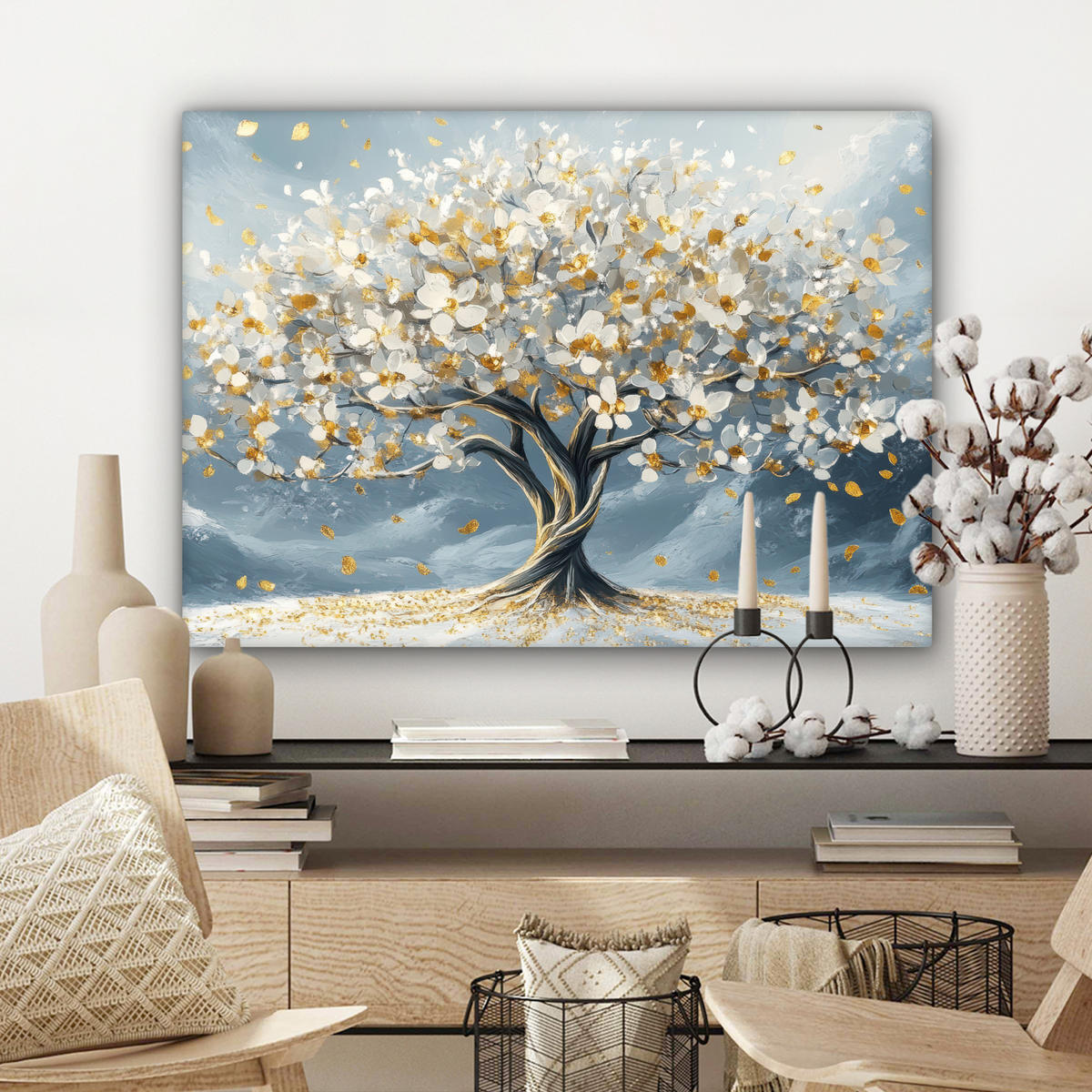 LEINWANDBILD Baum - Winter - Baum des Lebens - Modern - Gold Wandbilder 80x60 cm - Goldfarben, Textil (80/60cm) - MuchoWow